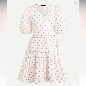 NWT Puff-sleeve cotton wrap dress white polka dot size L J‎ Crew